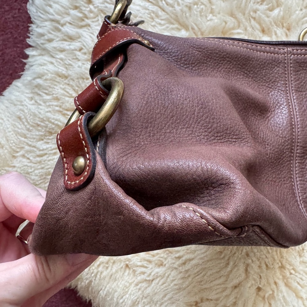 Vintage Fossil full grain shoulder bag braided strap brown leather and brass - Picture 7 of 8